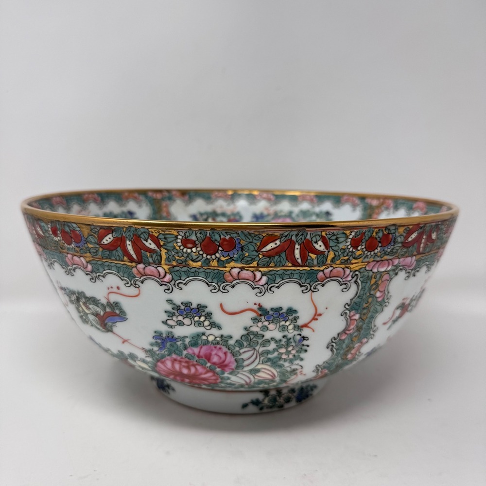 Vintage Large Chinoiserie Rose Medallion 10" Bowl Andrea by Sadek
